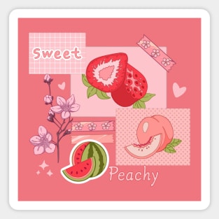 The peachy pink design with  various berries, fruits, and other cute stickers Magnet